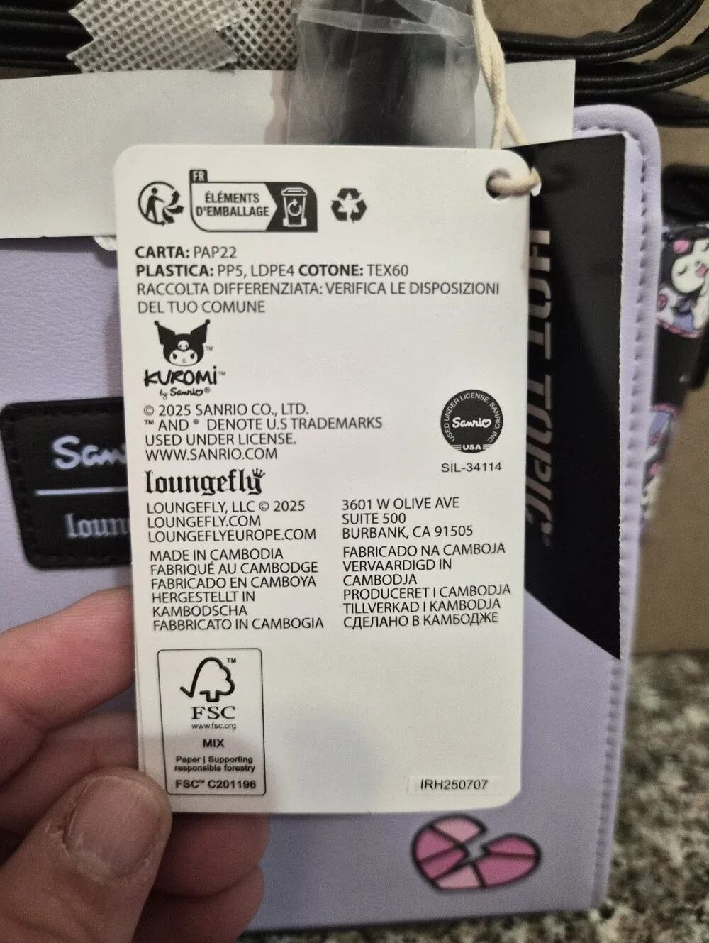 Loungefly Sanrio Kuromi Lavender and Black Heart Satchel